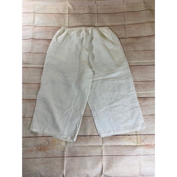 Flax By Jeanne Engelhart Women's White Linen Crop Pants - Large - Picture 13 of 13